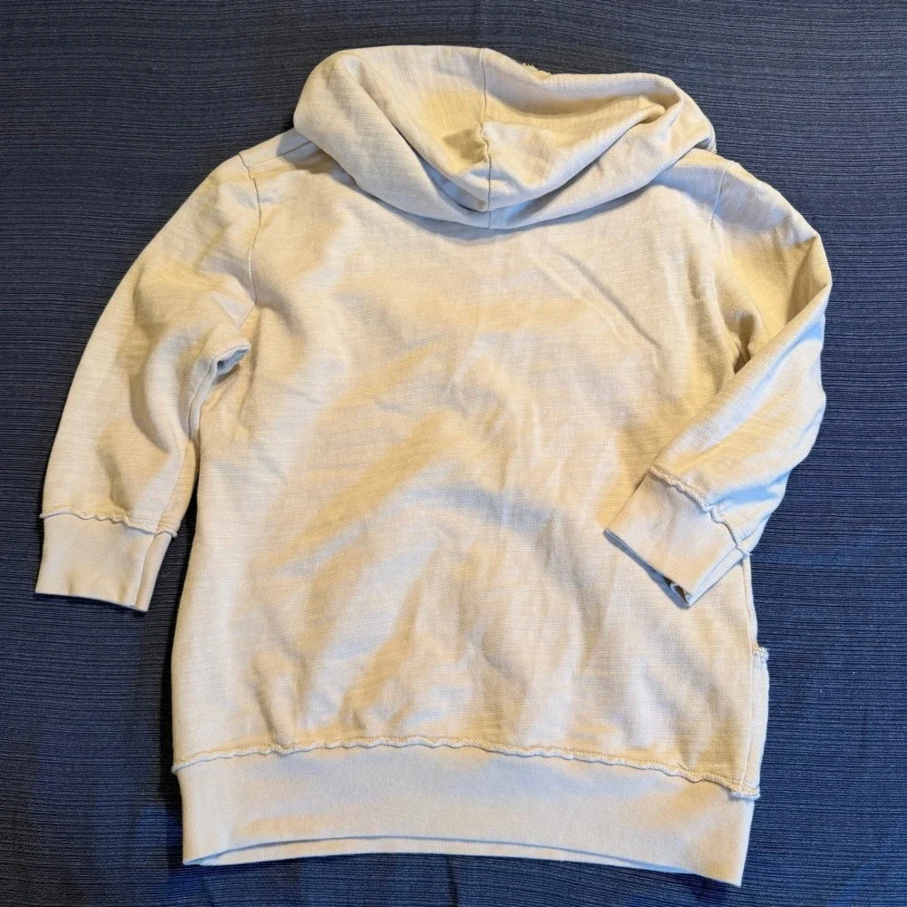 Free People Cream Cotton V-Neck 3/4 Sleeve Hoodie Pullover Bohemian Medium